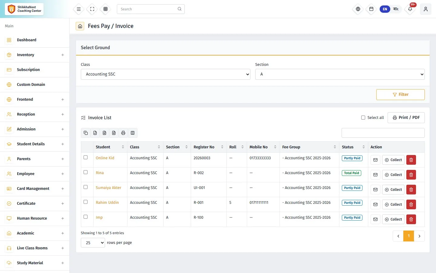 ShikkhaNext: Fees & invoices